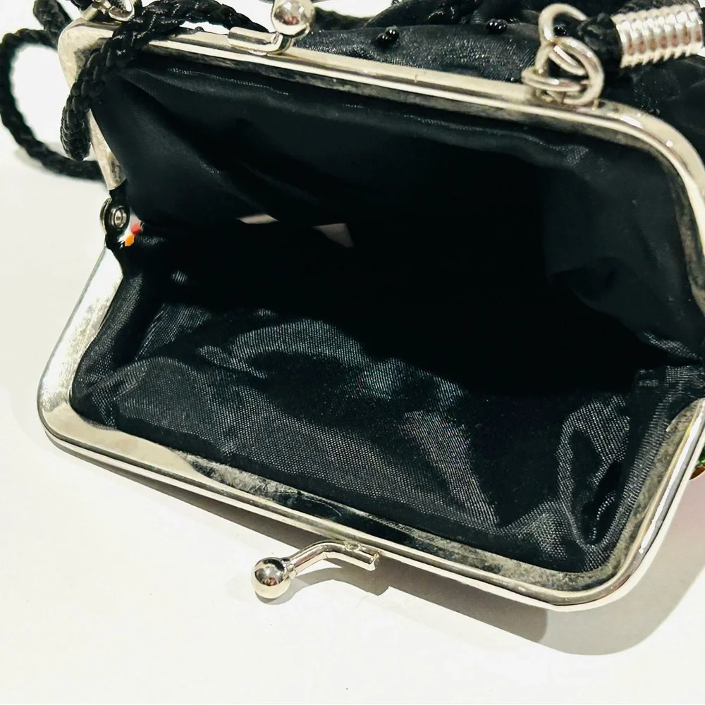 Vintage Rainbow Whimsical Beaded Sequin Crossbody Clutch Kiss Lock Purse